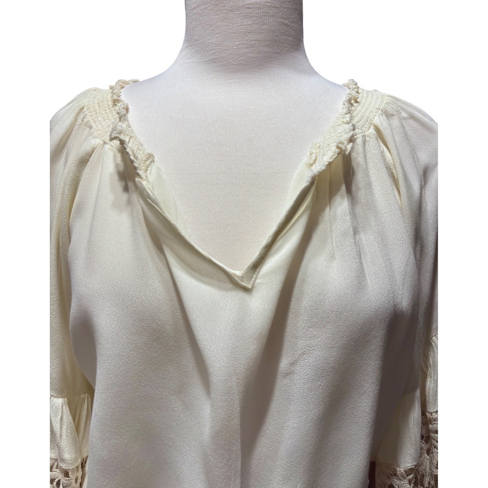 Vintage Colleen Lopez Blouse Womens Large Cream Crochet Bell Sleeve Boho Top - Picture 5 of 8